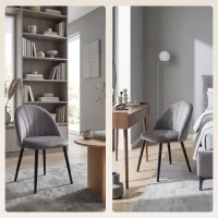 HOMCOM Set da 2 Sedie da Pranzo in Velluto Imbottite con Schienale a Conchiglia e Gambe in Metallo, Grigio(m-9)
