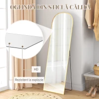 HOMCOM Oglindă de Podea și Perete Modernă din Aluminiu cu Suport Pliabil, 50x170cm, Auriu(m-5)