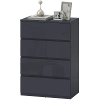HOMCOM Commode 4 tiroirs, meuble de rangement à haute brillance, fermeture douce et silencieuse, 55 x 34 x 80 cm, gris(m-12)