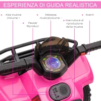 HOMCOM Quad Elettrico per Bambini 18-36 Mesi con Batteria Ricaricabile 6V, in Metallo e PP, 70x42x45 cm, Rosa(m-6)