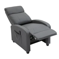 HOMCOM Sillón de Masaje Reclinable con Mando a Distancia Bolsillo Lateral y Temporizador Tapizado en PU 68x88x98 cm Gris(m-12)