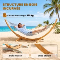 Outsunny Support pied de hamac structure robuste en bois de pin charge max. 120 Kg dim. 325L x 120l x 118H cm bois naturel(m-5)