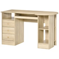 HOMCOM Scrivania da PC per Ufficio con Scaffali, Cassetti e Ripiano Testiera in Legno, 125x60x74cm(m-15)