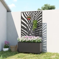 Outsunny Jardinière avec treillis, bac à fleurs, avec brise-vue et roulettes verrouillables, métal, 90 x 30 x 160 cm, noir(m-10)