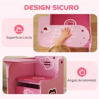 AIYAPLAY Set Tavolo e Sedia per Bambini 3-5 Anni in Legno MDF con Motivi a Cuore, Contenitore Integrato, Rosa(m-6)