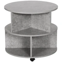 HOMCOM Round Coffee Table with Wheels, 3-Tier Rolling Side Table for Living Room with Divided Shelves, Cement Colour(m-10)