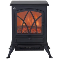 HOMCOM Chimenea Eléctrica Móvil 1000W/2000W Estufa de Pie Silencioso con Efecto de Llamas y Área de Cobertura 30m² Negro(m-11)