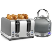 HOMCOM Stainless Steel Kettle and Toaster Set, 1.7L 3000W Cordless Fast Boil Kettle, 4 Slice Toaster Kitchen Set, Grey(m-15)
