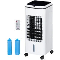 HOMCOM 3-in-1 Evaporative Air Cooler with 4L Water Tank, Portable Fan Cooler with Automatic Oscillation, Timer, Remote, White(m-11)