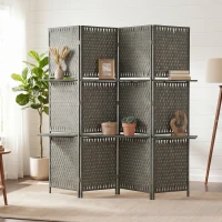 HOMCOM Wave Fibre Freestanding Folding Privacy Screen Panels, Room Divider, Grey(m-7)