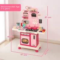 AIYAPLAY Play Kitchen, 33 PCS Kids Kitchen Playset with Lights, Sounds, Storage, Circulating Water Sink for 3-6 Years, Pink(m-3)