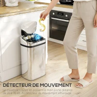 HOMCOM Poubelle à capteur de mouvement ouverture automatique 1 bac de 30 L en acier inoxydable(m-5)