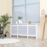 HOMCOM Copritermosifone con Larghezza Regolabile e Mensola Superiore, Copri Termosifone Moderno con Antiribaltamento, in MDF e Legno per Soggiorno, Corrioio e Ufficio, 140-202x19x82.5 cm, Bianco(m-10)