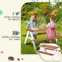 Outsunny Kids Picnic Table, Wooden Table and Bench Set, Kids Garden Furniture for Patio Aged 3-8 Years Old, Brown(m-6)
