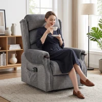 HOMCOM Power Lift Recliner with Vibration Massage and Heat, Lift Chair for Tall with Wood Grip, Pocket Spring, Light Grey(m-14)