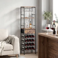 HOMCOM Industrial Wine Bar Cabinet Freestanding Liquor Cabinet 16-Bottle Wine Rack Glass Holder Rustic Brown(m-10)