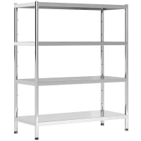 HOMCOM 4-Tier Bakers Rack with Storage, Stainless Steel Microwave Stand with Adjustable Shelves for Small Spaces, Kitchen Storage Unit for Spices, Pots and Pans, Silver Tone(m-1)