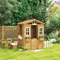 Outsunny Casita Infantil de Exterior a Partir de 3 Años Casa de Juegos de Madera con Buzón Banco 204x107x140 cm para Exterior Interior Color Madera Natural(m-6)