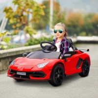 HOMCOM Elektro-Kinderauto, lizenzierter Lamborghini Aventador, Flügeltüren, Musik, Hupe, für 3-5 Jahre, rot(m-2)