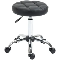 HOMCOM Sgabello Girevole Rotondo con Ruote, Altezza Regolabile e Rivestimento in Finta Pelle, Nero(m-11)
