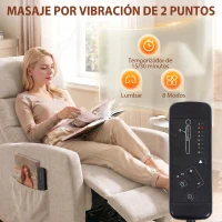 HOMCOM Sillón de Masaje Reclinable con Reposapiés 2 Zonas de Masaje Respaldo Alto Bolsillos Tapizado en Chenilla Crema(m-4)