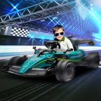 AIYAPLAY Aston Martin Licensed 12V Kids Ride on Racing Kart w/ Bluetooth, 4 Suspension Wheels, Music Lights Horn, Green(m-2)