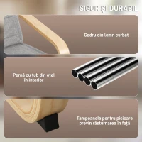 HOMCOM Fotoliu Dormitor Lemn de Mesteacăn și Material Textil cu Suport pentru Picioare Reglabil, Gri Deschis(m-6)