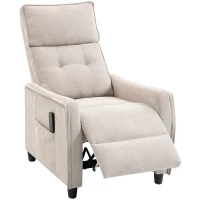 HOMCOM Sillón de Masaje Reclinable con Reposapiés 2 Zonas de Masaje Asiento de Muelles Bolsillos Tapizado en Lino Crema(m-11)