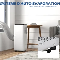 HOMCOM Climatiseur mobile 7000BTU 2kW 5 en 1 refroidissement, déshumidificateur, ventilateur, auto, mode nuit, 2 vitesses(m-6)