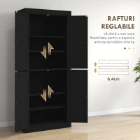 HOMCOM Dulap Înalt de Bucătărie cu 6 Rafturi Reglabile și 4 Uși din Lemn, 76x40.5x184 cm, Negru(m-5)
