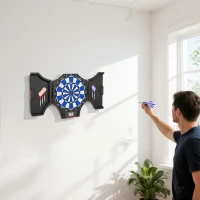 SPORTNOW Cible jeu de fléchettes électronique refermable 2 portes 31 jeux jusqu'à 8 joueurs affichage LCD haut-parleur noir(m-8)
