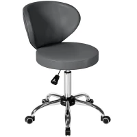 HOMCOM Tabouret à roulettes, tabouret de massage en PU avec hauteur réglable 73-88 cm et dossier, pivotant 360°, gris(m-13)