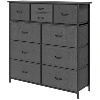 HOMCOM Bedroom Chest of Drawers, 10 Drawer Dresser with Foldable Fabric Drawers and Steel Frame, Black(m-11)