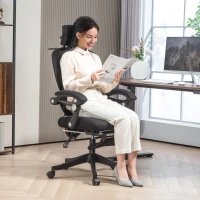 HOMCOM Chaise Bureau Ergonomique avec Appui-Tête Réglable, Fauteuil de Bureau Inclinable en Maille, Dossier Séparé, Noir(m-12)