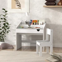 AIYAPLAY Set Sedia e Tavolino per Bambini 3-6 Anni con Organizzatore e Cassetto Estraibile, in Legno Grigio(m-10)