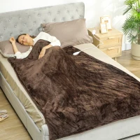 HOMCOM Manta Elétrica 180x130 cm Manta Térmica com Tecido Suave 10 Níveis de Temperatura e Temporizador Marrom(m-10)