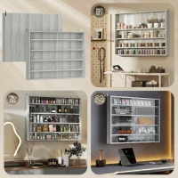 HOMCOM Vetrina per Collezionismo a 4 Ripiani Regolabili in Legno con Ante in Vetro, 80x9.5x60 cm, Grigio(m-7)