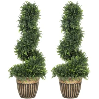 HOMCOM Set of 2 Artificial Plants, Topiary Spiral Boxwood Cypress Trees with Pot, for Home Indoor Outdoor Decor, 90cm(m-1)