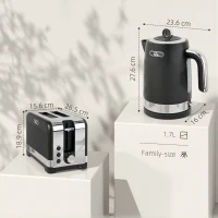 HOMCOM Sleek Textured Kettle and Toaster Set - Black(m-3)