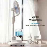 HOMCOM Stehventilator mit Sprühnebel, 70° Oszillation, 3 Geschwindigkeiten, 3 Modi, 3,5L Wassertank, Weiß(m-8)