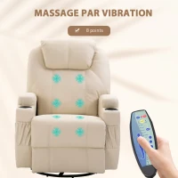 HOMCOM Fauteuil de massage inclinable, fauteuil de relaxation, dossier et repose-pieds réglable, 84 x 92 x 109 cm, crème(m-4)