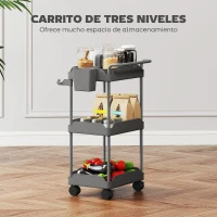 HOMCOM Carrito Auxiliar con Ruedas de 3 Niveles Carrito de Cocina con Cestas Extraíbles y Soporte para Toallas Gris(m-4)