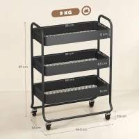 HOMCOM Küchenwagen, 3 Körbe, 4 Rollen, Metall, Schwarz(m-3)