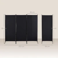 HOMCOM Paravent 3 panneaux dim. 2,53L x 0,5l x 1,82H m Store latéral Brise-Vue paravent sur Pied séparateur métal Polyester(m-3)