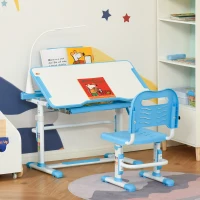 HOMCOM Escritorio y Silla para +6 Años con Altura Ajustable e Inclinable 80x49,5x82-104 cm y 35,5x43,5x63-73 cm Azul(m-10)