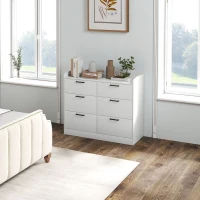 HOMCOM Comodă cu 6 sertare din lemn, margini ridicate și mânere în formă de U, 100x40x88 cm, alb(m-10)