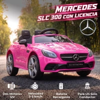 AIYAPLAY Coche Eléctrico para Niños de +3 Años, Mercedes SLC 300, Coche Eléctrico 12V, con Mando a Distancia 2,4 G, Ruedas Traseras con Suspensión, Faros LED, Música, USB, Motor Doble, Rosa(m-4)