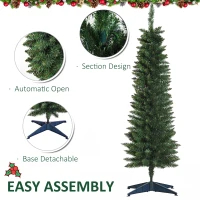 HOMCOM 5ft Unlit Artificial Christmas Tree, Pencil Slim Xmas Tree with Solid Stand and Realistic Branches, Green(m-5)