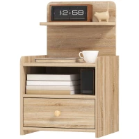 HOMCOM Beistelltisch, Nachttisch mit Stauraum, Spanplatte, kippsicher, modern, Naturholz(m-11)