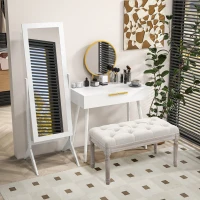 HOMCOM Specchio a Figura Intera con 4 Gambe e Angolazione Regolabile, in Legno e Vetro, 47x46x148 cm, Bianco(m-7)